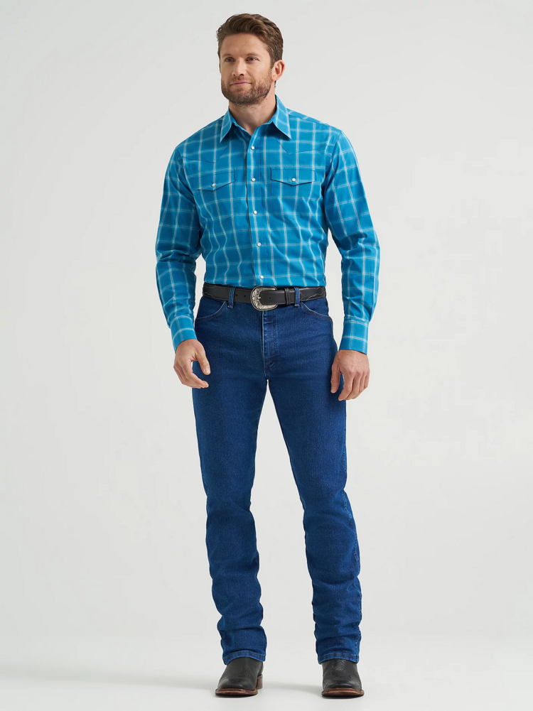 Wrangler Wrinkle Resist Plaid Snap Rich Turquoise