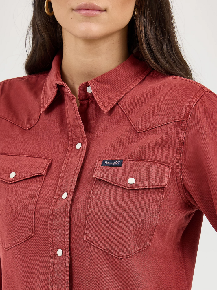 Wrangler Color Wash Slim Snap Rusty Red