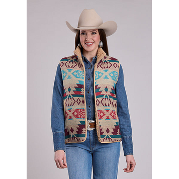 Roper Woven Aztec Faux Sherpa Lined Zip Vest