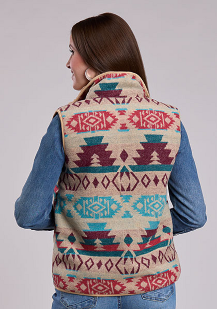 Roper Woven Aztec Faux Sherpa Lined Zip Vest
