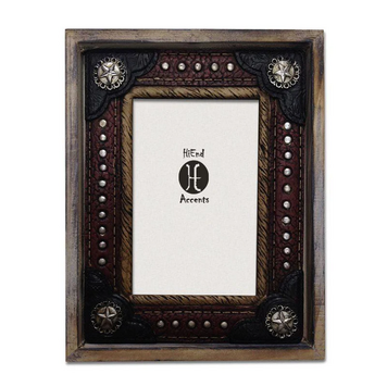 HiEnd Accents Wood w Resin Leather Insert Picture Frame