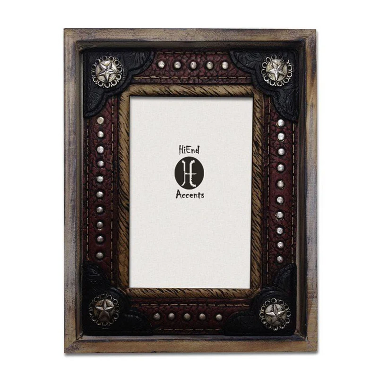 HiEnd Accents Wood w Resin Leather Insert Picture Frame