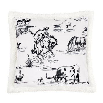 HiEnd Accents Ranch Life Western Toile Campfire Sherpa Pillow Black