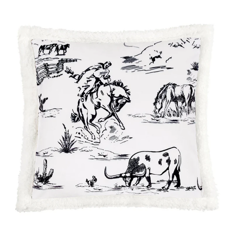 HiEnd Accents Ranch Life Western Toile Campfire Sherpa Pillow Black