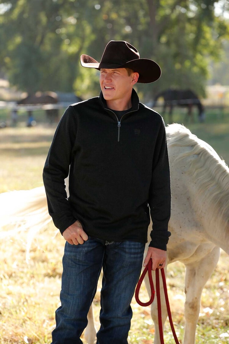 Cinch 1/4 Zip Knit Pullover Black