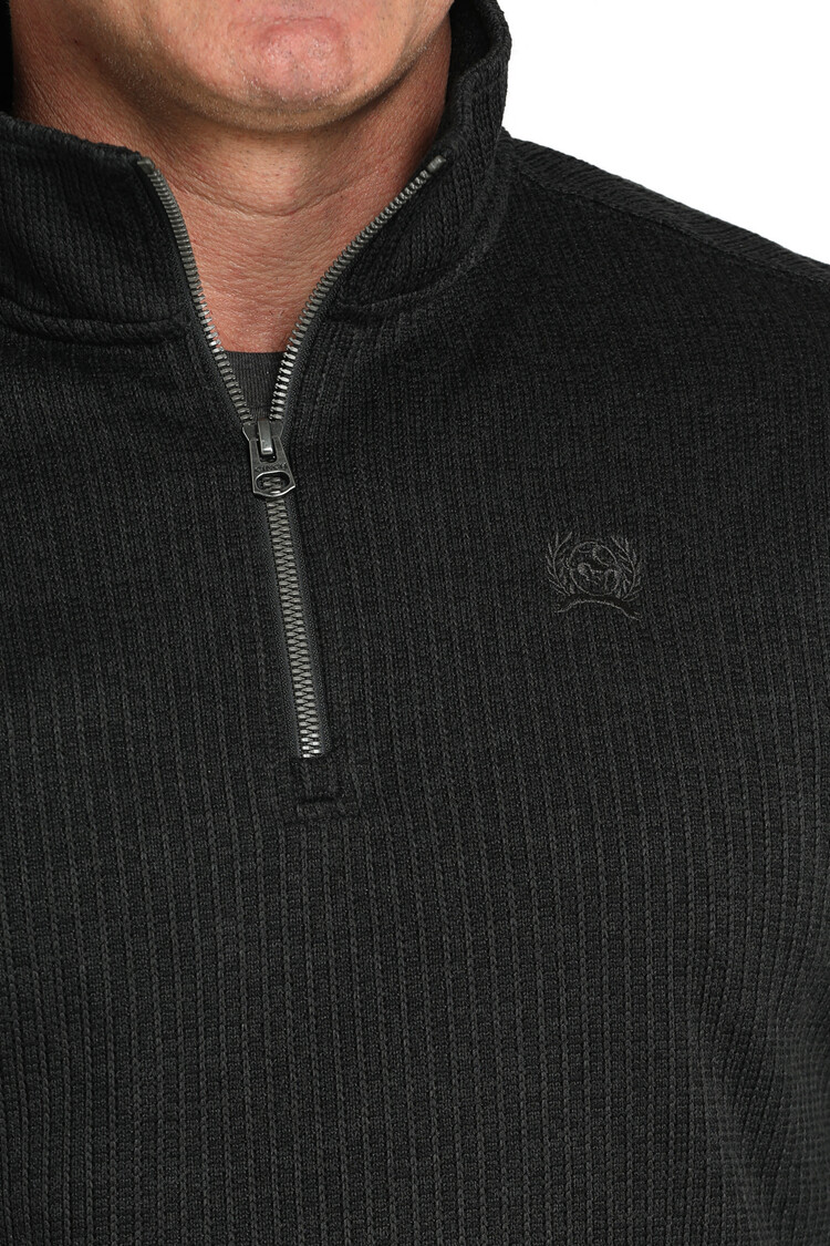 Cinch 1/4 Zip Knit Pullover Sweatshirt Black