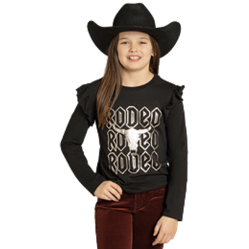 Rock & Roll Denim Youth Metallic Rodeo Tee W Ruffles Black
