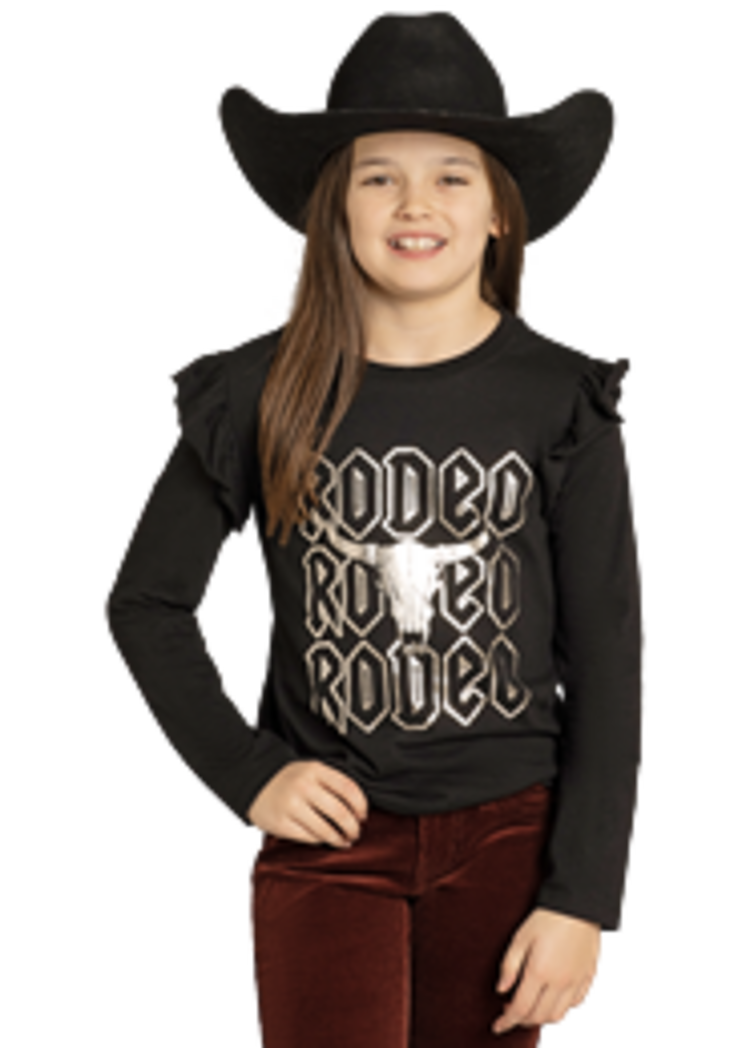 Rock & Roll Denim Youth Metallic Rodeo Tee W Ruffles Black