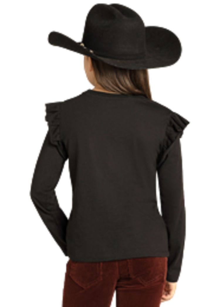 Rock & Roll Denim Youth Metallic Rodeo Tee W Ruffles Black