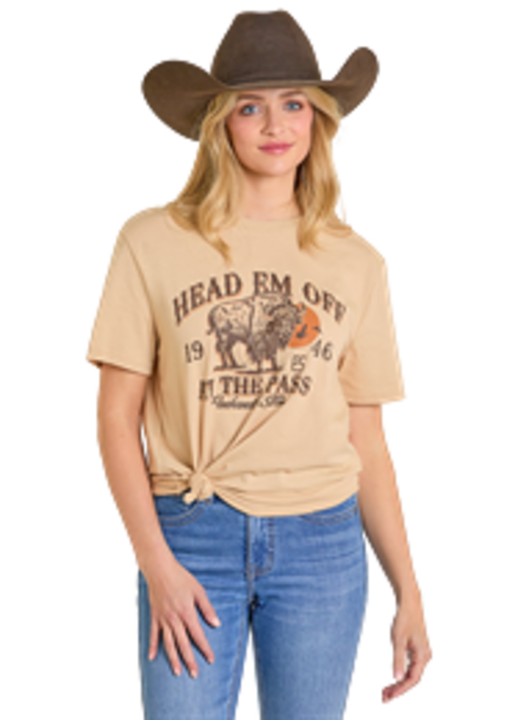 Panhandle Western Wear Head Em Off Tee Khaki