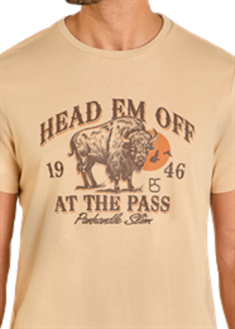 Panhandle Western Wear Head Em Off Tee Khaki