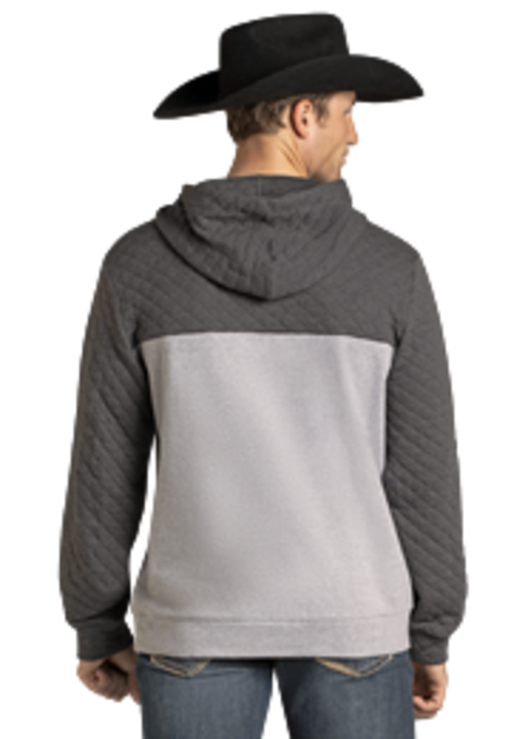 Rock & Roll Denim Quilted Two Tone Henley Hoodie Grey