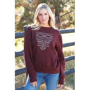 Cruel Denim Boot Stitch Crew Neck Sweatshirt Burgundy