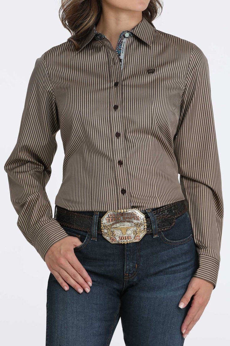 Cinch Pinstripe Button Down Brown