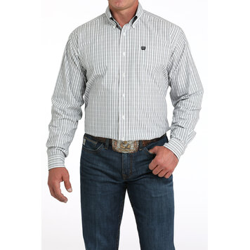 Cinch Plaid Button Down White Grey