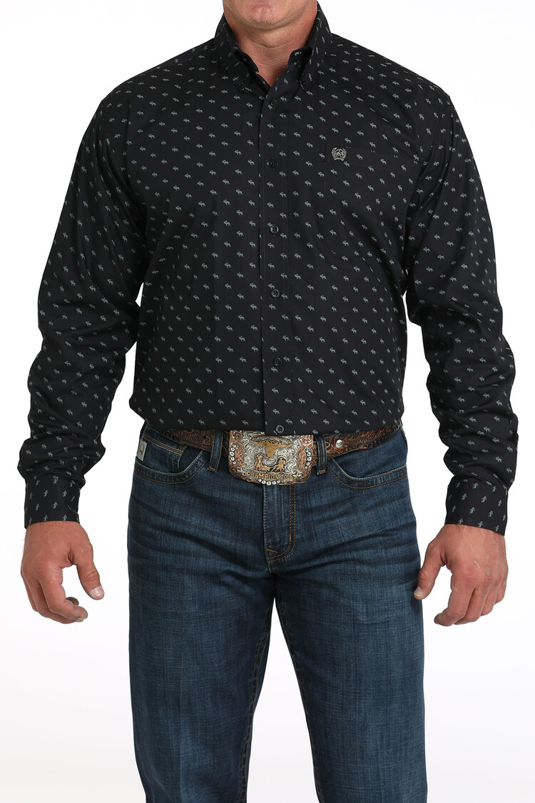 Cinch Elk Print Button Down Black