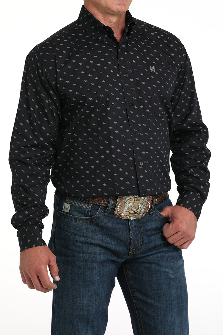 Cinch Elk Print Button Down Black