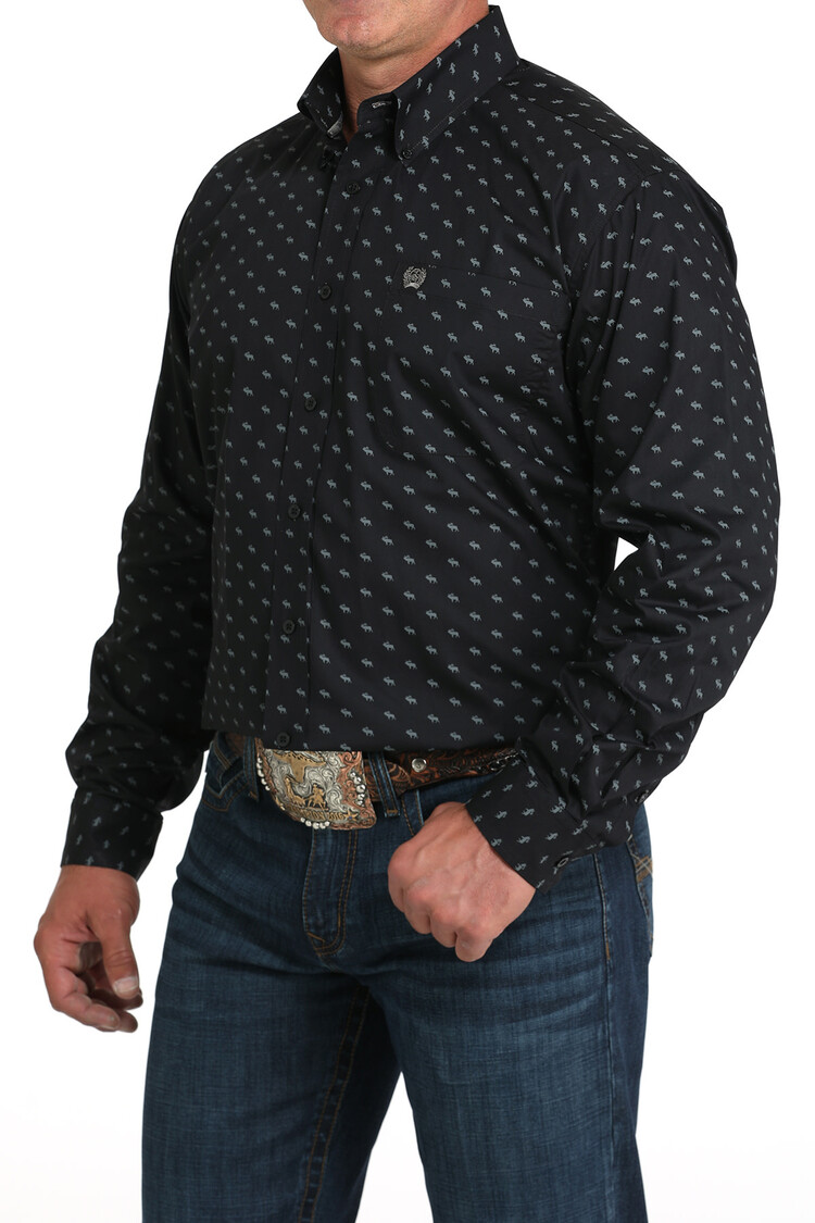 Cinch Elk Print Button Down Black