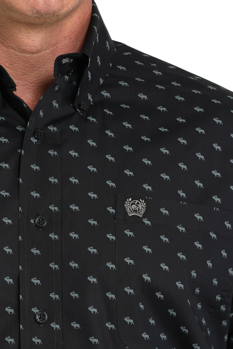 Cinch Elk Print Button Down Black