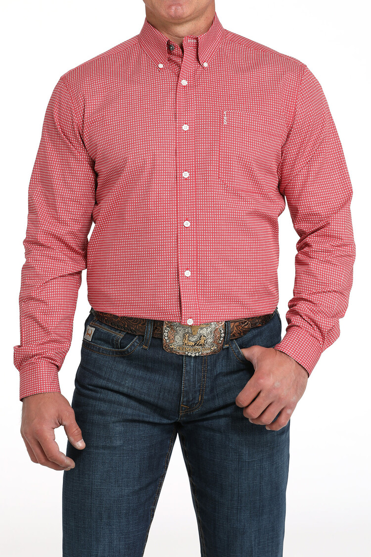 Cinch Modern Fit Red Dot Button Down