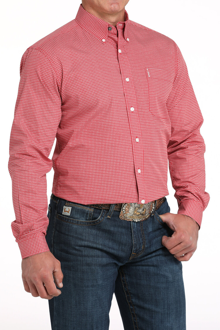 Cinch Modern Fit Red Dot Button Down