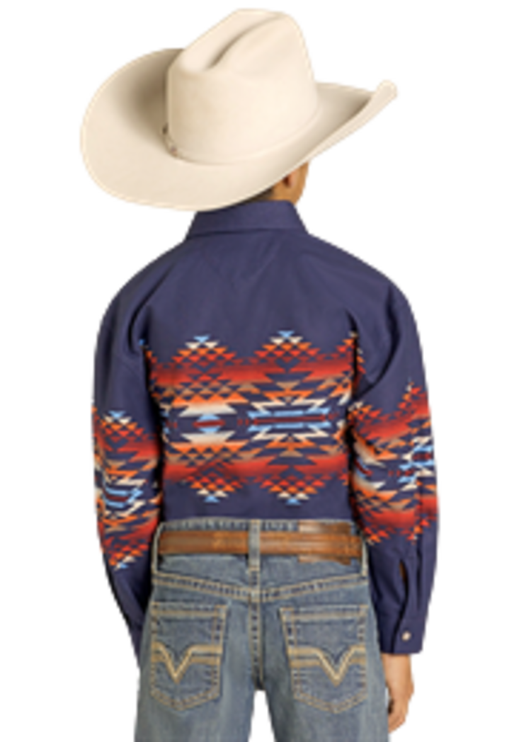 Panhandle Western Wear Youth Aztec Border Snap Navy