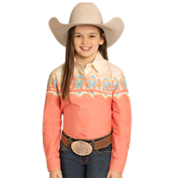 Panhandle Western Wear Youth Aztec Cactus Snap Coral