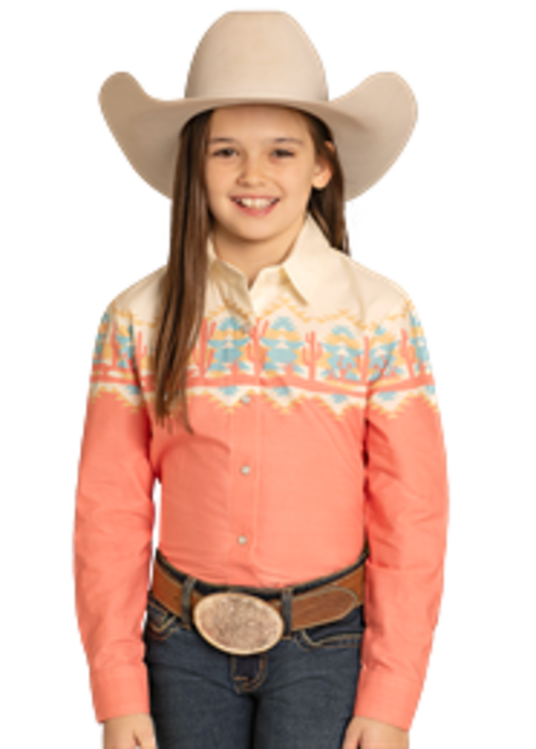 Panhandle Western Wear Youth Aztec Cactus Snap Coral