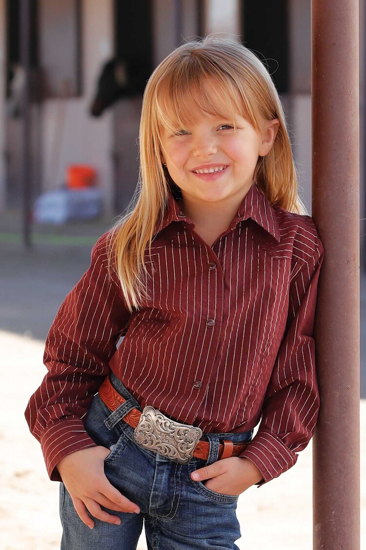 Cruel Denim Striped Pearl Snap Burgundy