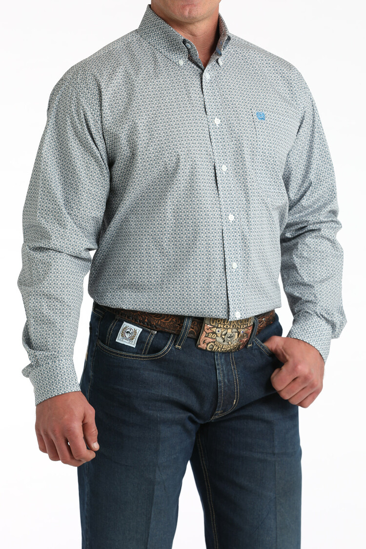 Cinch Geometric Button Down White