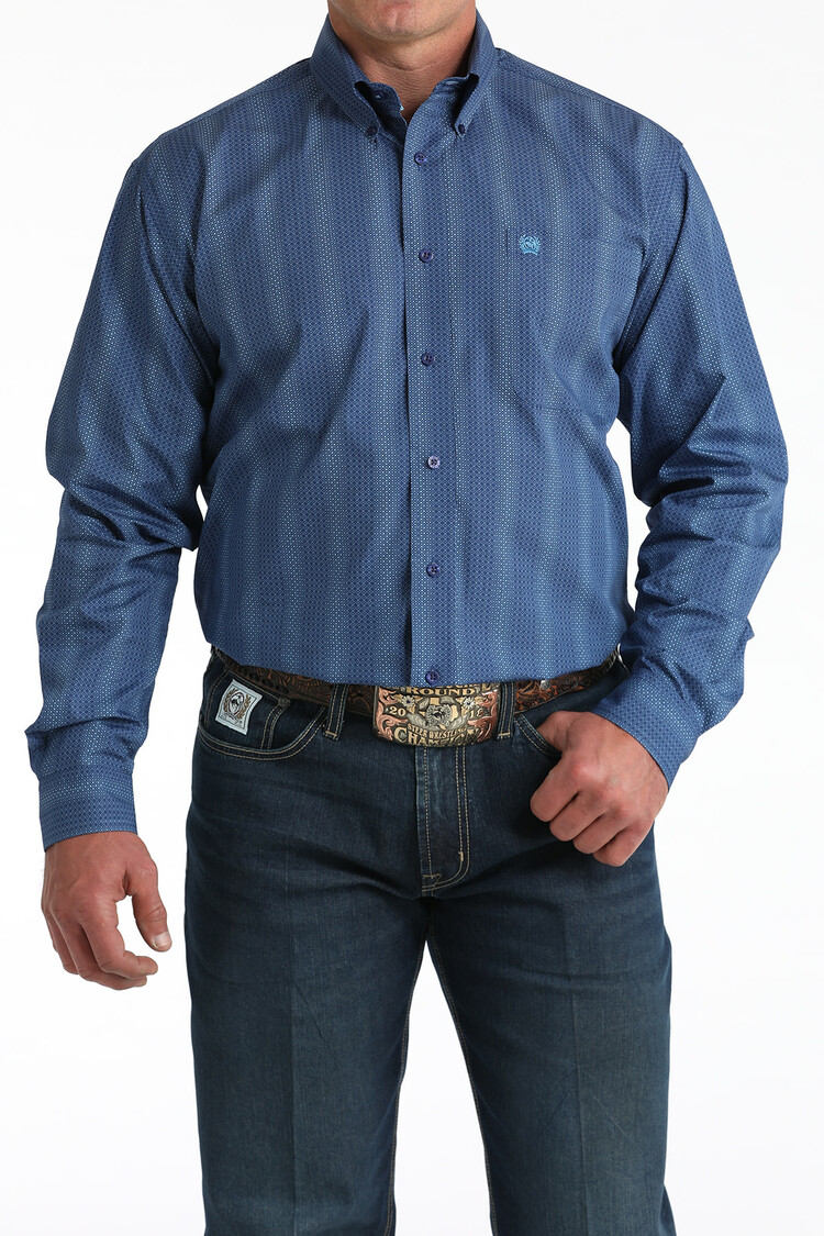 Cinch Royal Blue Print Button Down