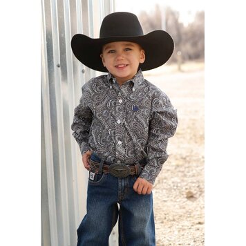 Cinch Toddler Paisley Print Blue Grey Button Down