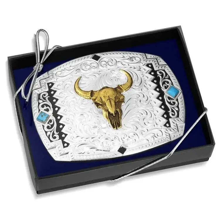 Montana Silversmiths Southwest Scroll Buckle with Buffalo Skull