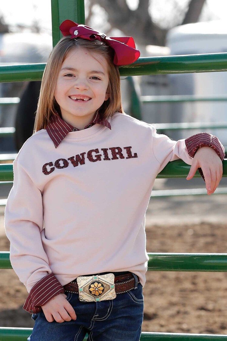 Cruel Denim Youth Rhinestone Cowgirl Sweatshirt Pink