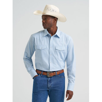 Wrangler Wrinkle Resist Baby Blue Stripe Snap