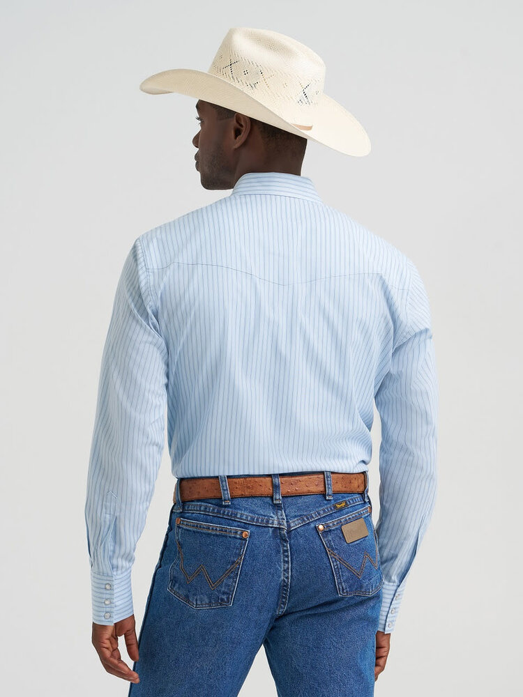 Wrangler Wrinkle Resist Baby Blue Stripe Snap