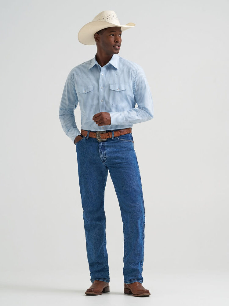 Wrangler Wrinkle Resist Baby Blue Stripe Snap