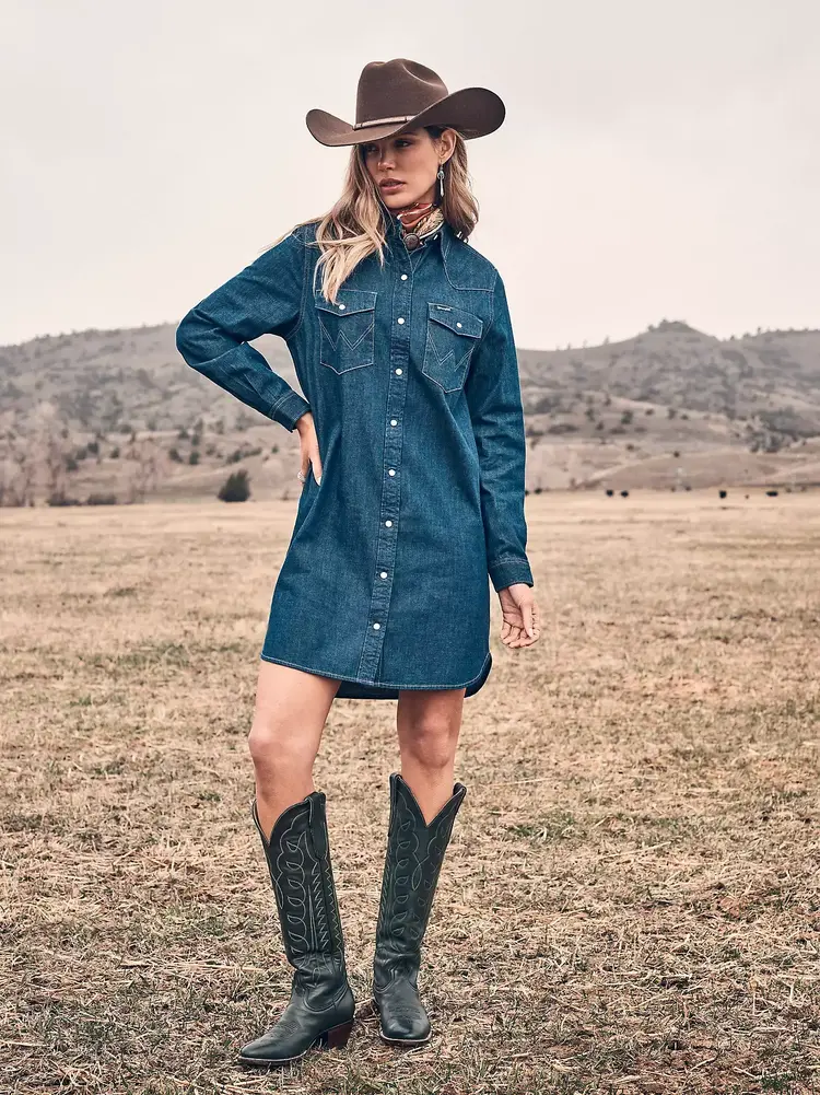 Wrangler Relaxed Shirt Dress Dark Denim