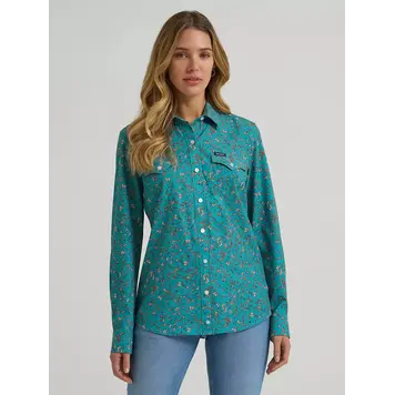 Wrangler Performance Faux Placket Green Floral Aria