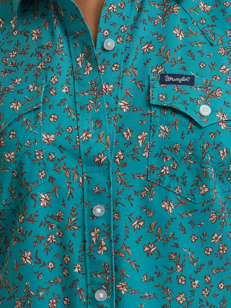 Wrangler Performance Faux Placket Green Floral Aria
