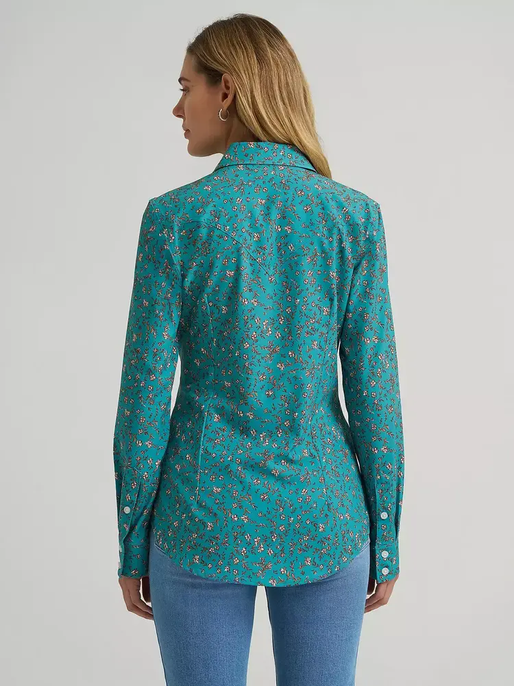 Wrangler Performance Faux Placket Green Floral Aria