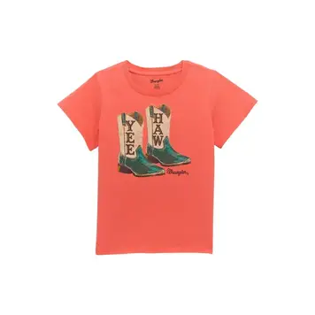 Wrangler Youth Yee Haw Boots Tee Coral