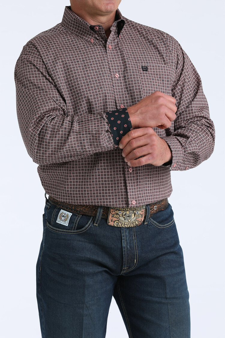 Cinch Pink Square Print Button Down