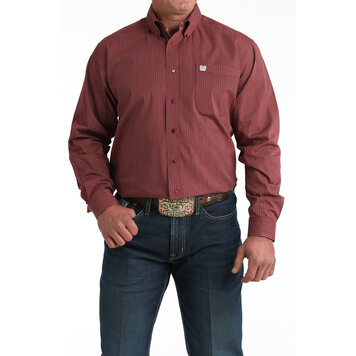 Cinch Burgundy White Stripe Button Down