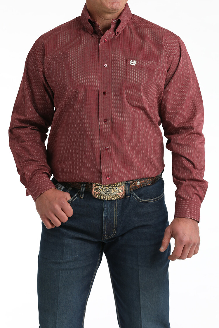 Cinch Burgundy White Stripe Button Down