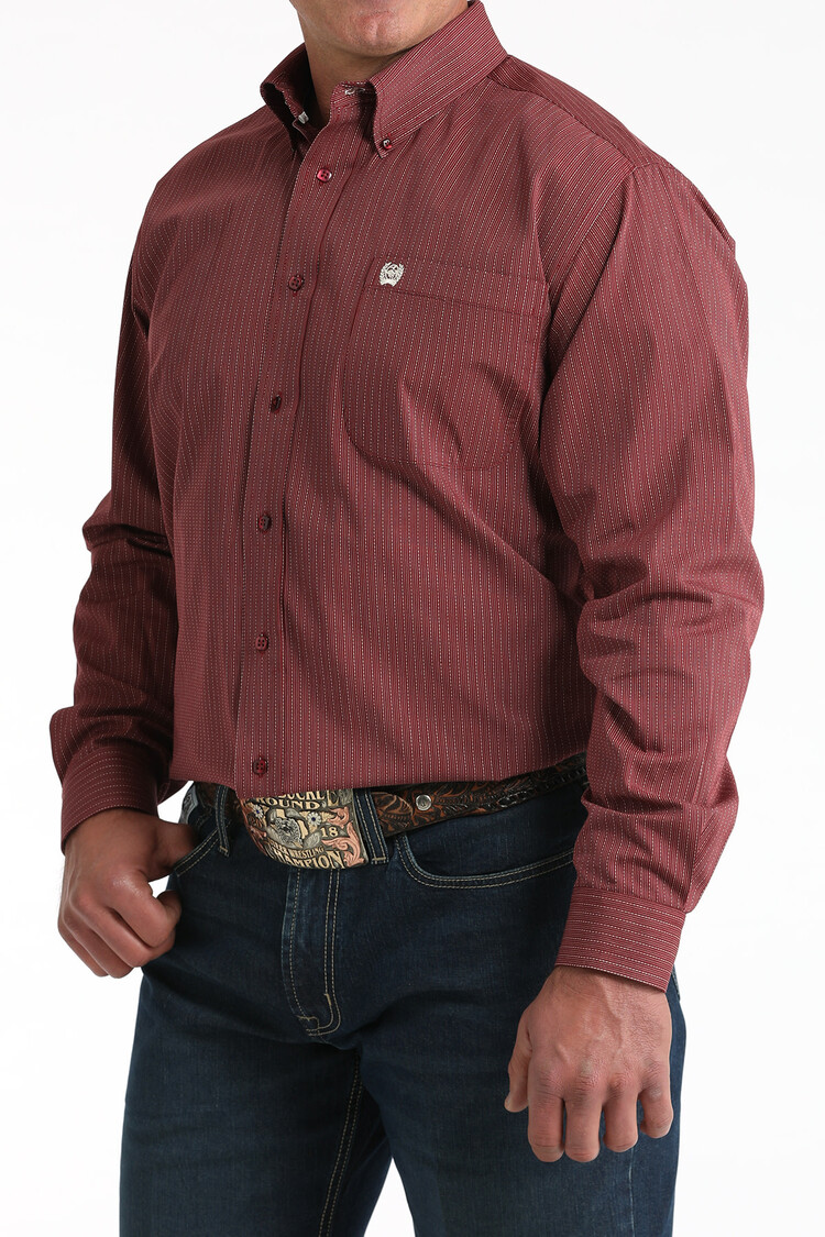 Cinch Burgundy White Stripe Button Down