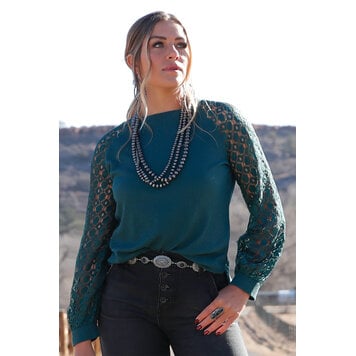 Cruel Denim Crocheted Sleeve Forest Green