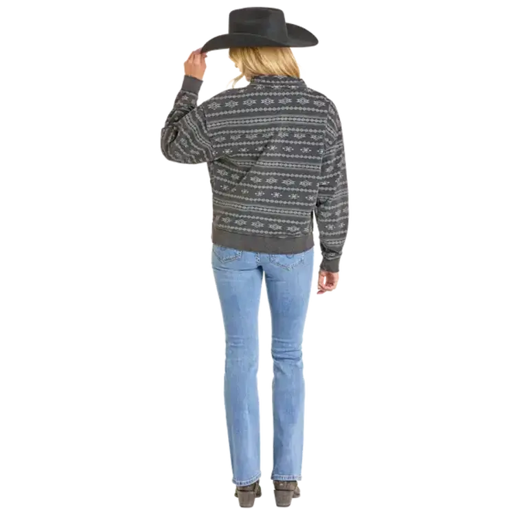 Rock & Roll Denim Aztec Print 1/4 Zip Pullover Black