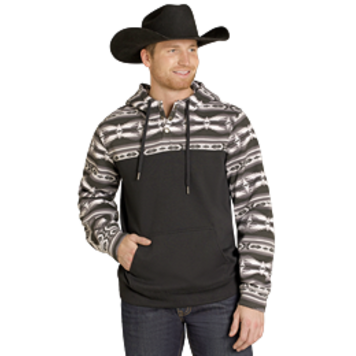 Rock & Roll Denim Color Blocked Hoodie Black