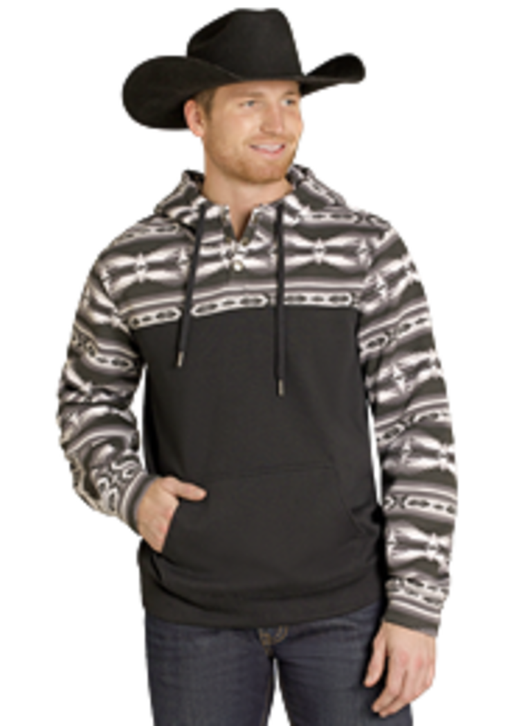 Rock & Roll Denim Color Blocked Hoodie Black